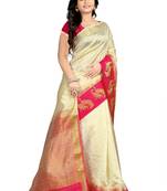 Off White Plain Cotton Silk Saree With Blouse