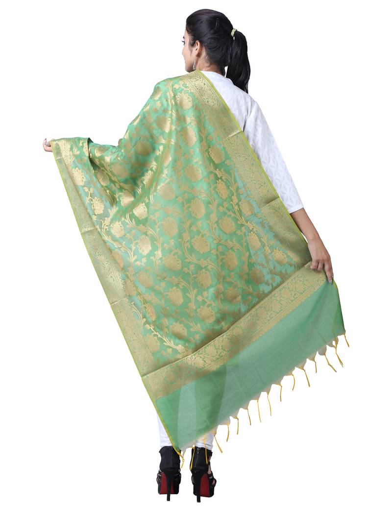 Light Green Banarasi Chanderi Silk Printed Dupatta AngelFab 2700912