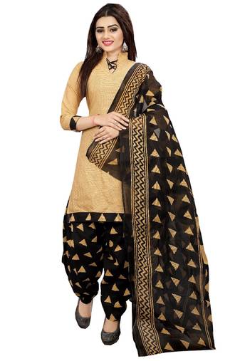 Beige Abstract Print Crepe Salwar