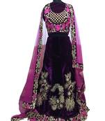 Purple embroidered velvet semi stitched lehenga with dupatta