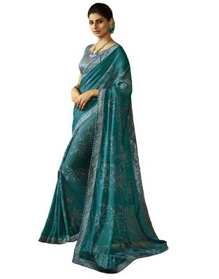 Green Printed Georgette saree with blouse 1