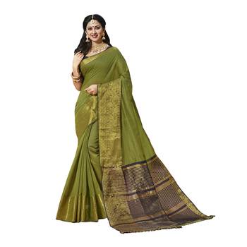 Green woven chanderi silk saree with blouse 1