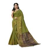 Green woven chanderi silk saree with blouse