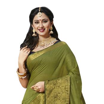 Green woven chanderi silk saree with blouse 2