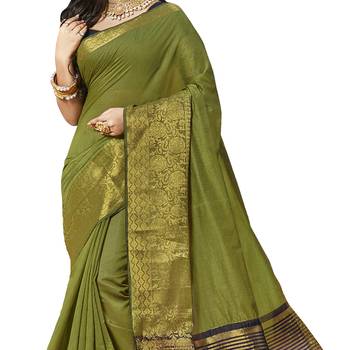 Green woven chanderi silk saree with blouse 3
