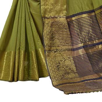 Green woven chanderi silk saree with blouse 4