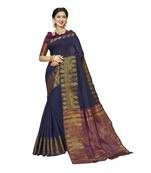 Blue woven chanderi silk saree with blouse