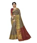 Brown woven chanderi silk saree with blouse
