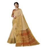 Beige woven chanderi silk saree with blouse