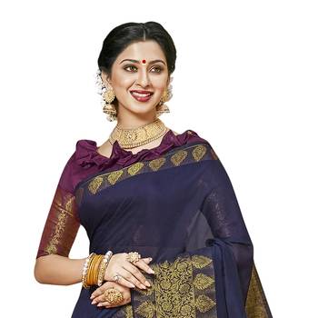 Blue woven chanderi silk saree with blouse 2