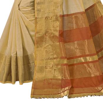 Beige woven chanderi silk saree with blouse 4