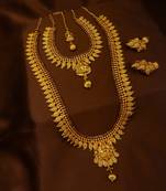 Copper Ruby Laxmi Short Long Combo Necklace Earring Jewelry Set