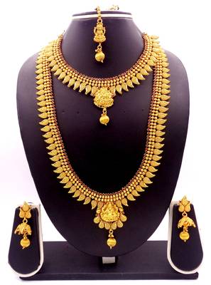 Copper Ruby Laxmi Short Long Combo Necklace Earring Jewelry Set 2