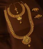 Copper Ruby Laxmi Short Long Combo Necklace Earring Jewelry Set