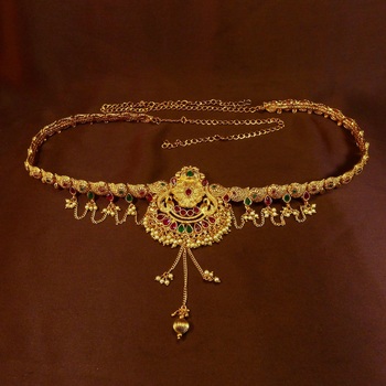 Ruby Green Laxmi Copper Premium Gold Polish Adjustable Temple Kamarband Wedding Festival Jewellery - GERUAA - 2701218