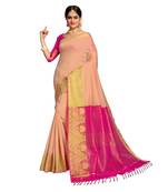 Peach woven banarasi cotton saree with blouse