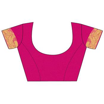 Peach woven banarasi cotton saree with blouse 5