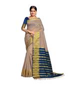 Grey woven banarasi cotton saree with blouse