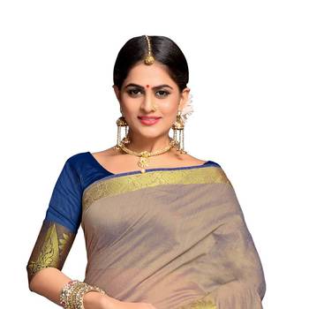 Grey woven banarasi cotton saree with blouse 2