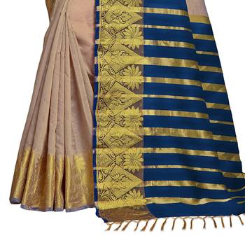 Grey woven banarasi cotton saree with blouse 4