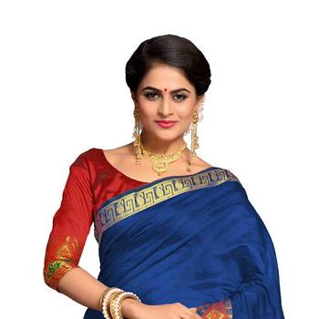 Blue woven banarasi cotton saree with blouse 2