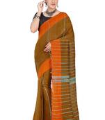 Brown Plain Cotton Saree