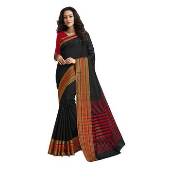Black woven cotton saree with blouse 1