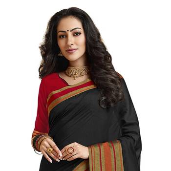 Black woven cotton saree with blouse 2