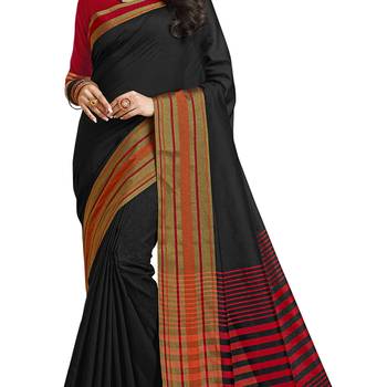 Black woven cotton saree with blouse 3