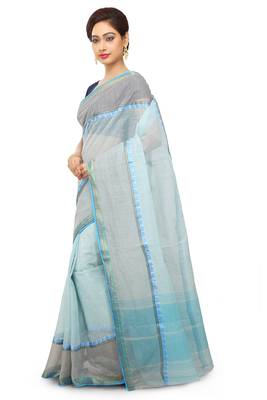 Blue Plain Cotton Saree 1