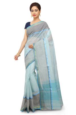 Blue Plain Cotton Saree 2