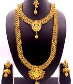 Copper Ruby Green Laxmi Short Long Combo Necklace Earring Jewelry Set