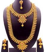 Copper Ruby Short Long Combo Necklace Earring Jewelry Set