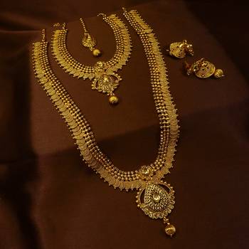 Copper Golden LCT Short Long Combo Necklace Earring Jewelry Set 1