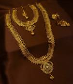 Copper Golden LCT Short Long Combo Necklace Earring Jewelry Set