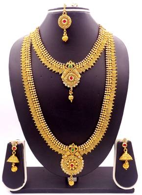 Copper Ruby Green  Short Long Combo Necklace Earring Jewelry Set 1