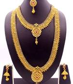 Copper Ruby Green  Short Long Combo Necklace Earring Jewelry Set