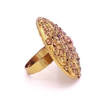 Golden LCT Diamond Antique Gold Plated Adjustable Big Finger Ring Bridal Wedding Jewelry 2