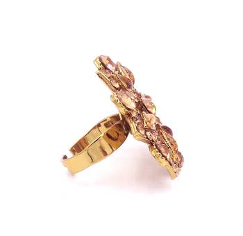Golden LCT Diamond Antique Gold Plated Adjustable Big Finger Ring Bridal Wedding Jewelry 2