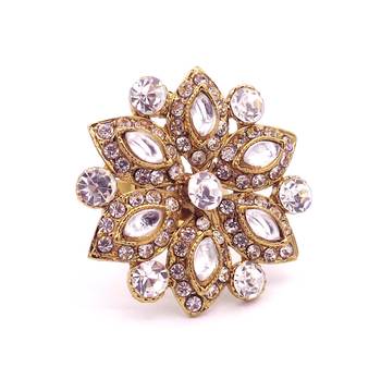 White Diamond Antique Gold Plated Adjustable Big Finger Ring Bridal Wedding Jewelry 1
