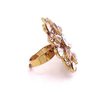 White Diamond Antique Gold Plated Adjustable Big Finger Ring Bridal Wedding Jewelry 2