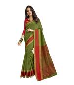 Green woven cotton saree with blouse