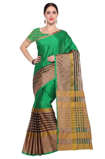 Green Woven Cotton Silk Saree With Blouse