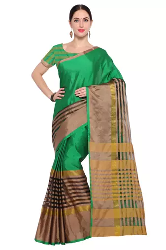 Green Woven Cotton Silk Saree With Blouse