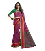 Purple woven cotton saree with blouse