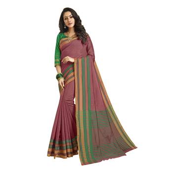 Peach woven cotton saree with blouse 1