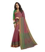 Peach woven cotton saree with blouse