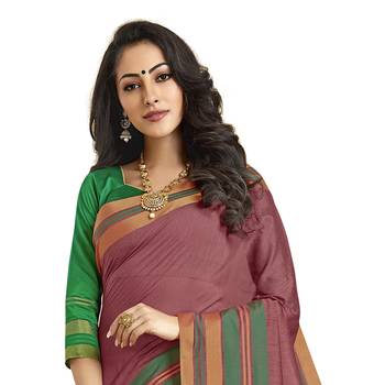 Peach woven cotton saree with blouse 2