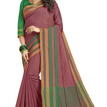 Peach woven cotton saree with blouse 3
