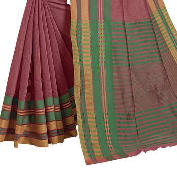 Peach woven cotton saree with blouse 4